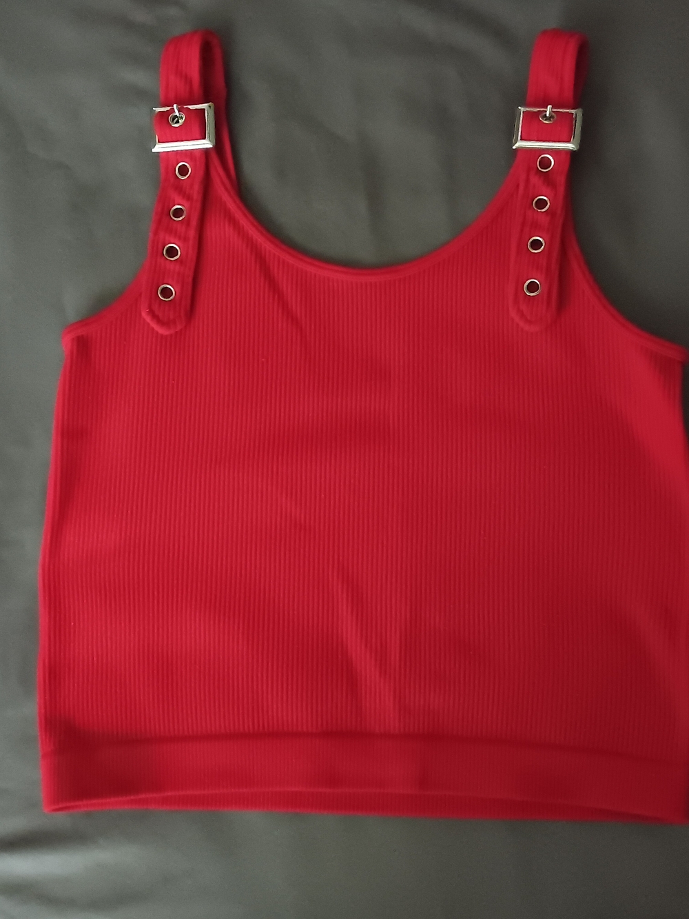 Suzette Collection Red Ribbed Tank Top with Buckle Straps Size M/L